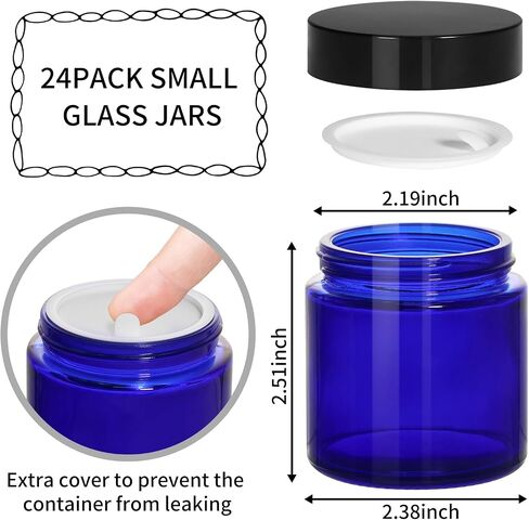 KEYWING 2oz Small Glass Jars, 35 Pack Amber Glass Cosmetic Jars with Black Lids, Round Sample Container with Inner Liners for Cream, Lotions, Powders and Ointments in Saudi Arabia