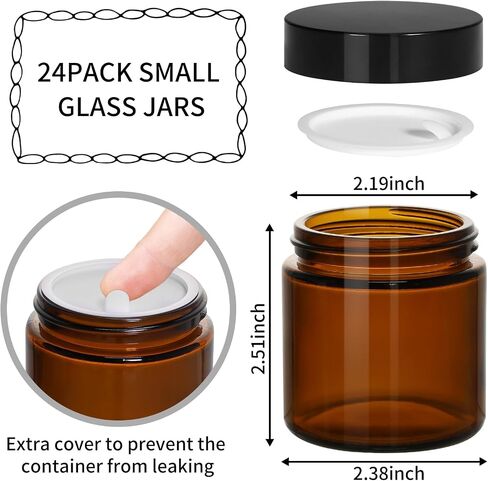 KEYWING 2oz Small Glass Jars, 35 Pack Amber Glass Cosmetic Jars with Black Lids, Round Sample Container with Inner Liners for Cream, Lotions, Powders and Ointments in Saudi Arabia