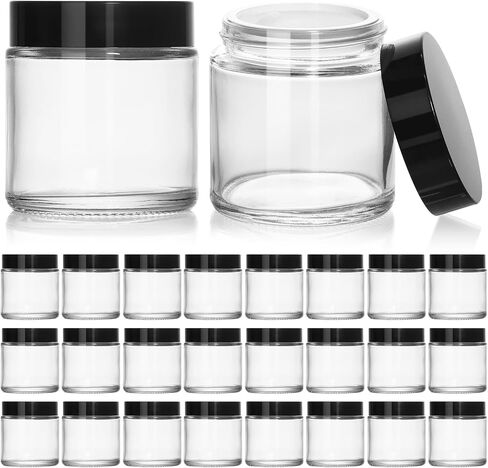 KEYWING 2oz Small Glass Jars, 35 Pack Amber Glass Cosmetic Jars with Black Lids, Round Sample Container with Inner Liners for Cream, Lotions, Powders and Ointments in Saudi Arabia
