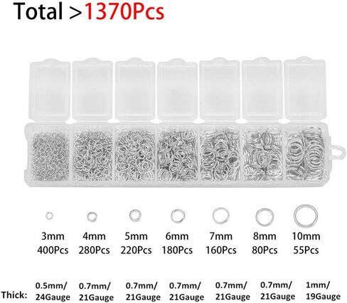 1370pcs Assorted 7 Sizes 3mm-10mm Round Open Jump Ring Split Rings Jewelry Findings Connector for Earring Bracelet Necklace Keychain Accessories (Black) in Kuwait