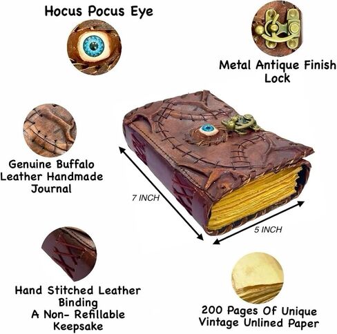 Hocus Pocus Book of Spells، كتب Grimoire Spell مع تعويذات حقيقية، دعامة ديكورات الهالوين، كتاب الظلال الإملائية، هدايا ساحرة للنساء Spellbook Leather Bound Journal، in Saudi Arabia
