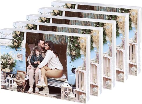 Golden State Art, 5x7 Acrylic Frame, Set of 5, 20mm Magnetic Acrylic Block Picture Frame, Double Sided, Frameless Desktop Display in Saudi Arabia