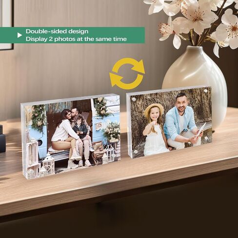 Golden State Art, 5x7 Acrylic Frame, Set of 5, 20mm Magnetic Acrylic Block Picture Frame, Double Sided, Frameless Desktop Display in Saudi Arabia