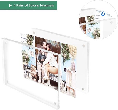 Golden State Art, 5x7 Acrylic Frame, Set of 5, 20mm Magnetic Acrylic Block Picture Frame, Double Sided, Frameless Desktop Display in Saudi Arabia