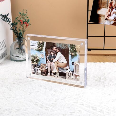 Golden State Art, 5x7 Acrylic Frame, Set of 5, 20mm Magnetic Acrylic Block Picture Frame, Double Sided, Frameless Desktop Display in Saudi Arabia