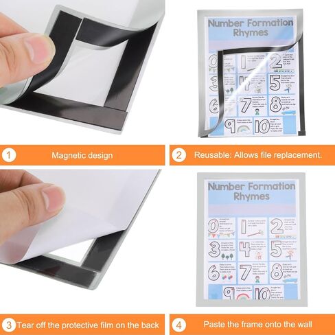 MECCANIXITY 10pcs Self Adhesive Magnetic Poster Frame Wall Sign Holder, 11"x17" Magnetic Picture Frame Document Display Window Sign Wall Mount for Home Office Store Restaurant,Silver in Saudi Arabia