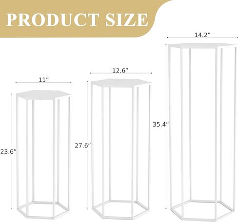 حامل أسطواني بقاعدة سداسية من Wokceer للحفلات مقاس 35.43 بوصة مجموعة من 3 طاولات أسطوانية لعرض التعشيش للحفلات وحفلات الزفاف وغرفة المعيشة وديكور الفناء باللون الأبيض in Kuwait
