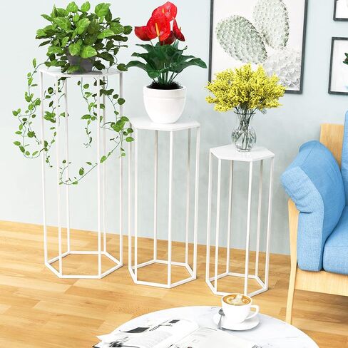 حامل أسطواني بقاعدة سداسية من Wokceer للحفلات مقاس 35.43 بوصة مجموعة من 3 طاولات أسطوانية لعرض التعشيش للحفلات وحفلات الزفاف وغرفة المعيشة وديكور الفناء باللون الأبيض in Kuwait