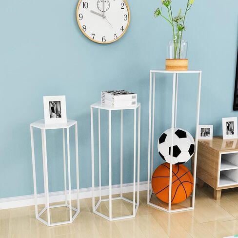 حامل أسطواني بقاعدة سداسية من Wokceer للحفلات مقاس 35.43 بوصة مجموعة من 3 طاولات أسطوانية لعرض التعشيش للحفلات وحفلات الزفاف وغرفة المعيشة وديكور الفناء باللون الأبيض in Kuwait