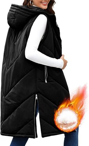 HEEKPEK Womens Long Puffer Vest Sleeveless Hooded Zip Up Puffy Jackets 2024 Quilted Winter Coats with Pockets Warm Outerwear in Saudi Arabia