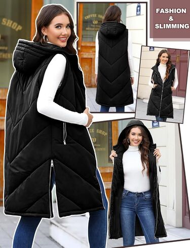 HEEKPEK Womens Long Puffer Vest Sleeveless Hooded Zip Up Puffy Jackets 2024 Quilted Winter Coats with Pockets Warm Outerwear in Saudi Arabia