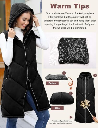 HEEKPEK Womens Long Puffer Vest Sleeveless Hooded Zip Up Puffy Jackets 2024 Quilted Winter Coats with Pockets Warm Outerwear in Saudi Arabia