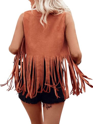 GORGLITTER Women's Fringe Vest Sleeveless Western Country Concert Cowgirl Outfits 70s Hippie Faux Suede Jacket Cardigan in Saudi Arabia