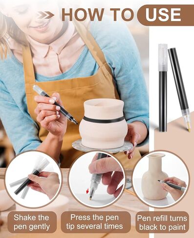 2 Pieces Underglaze Pen for Ceramics Writing Pen Underglaze Permanent Porcelain Colored Pen for Decorating Under Ceramic Pottery Bisque(Black, Blue) in Kuwait