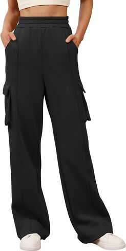 Womens Cargo Sweatpants Baggy Fleece High Waisted Joggers Pants with Pockets 2024 Fall Outfits Athletic Sweat Pants in Saudi Arabia