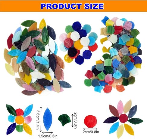 Mixed Color Petal Mosaic Tiles 400g/14oz, Stained Flower Leaves Glass Tiles Scalloped Mosaic Glass Pieces with Round Glass Pieces for Crafts in Kuwait
