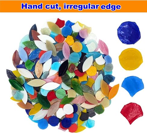 Mixed Color Petal Mosaic Tiles 400g/14oz, Stained Flower Leaves Glass Tiles Scalloped Mosaic Glass Pieces with Round Glass Pieces for Crafts in Kuwait