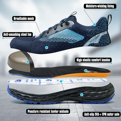 ISOOUS Steel Toe Shoes for Men Non Slip Work Shoes Women Lightweight Comfortable Safety Work Shoes for Men Puncture Proof Steel Toe Sneakers for Construction in Saudi Arabia