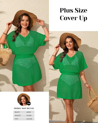 Aqua Eve Plus Size Swimsuit Cover Up - Crochet Bathing Suit Coverups 2025 Short Sleeve Beach Dress Swimwear in Kuwait