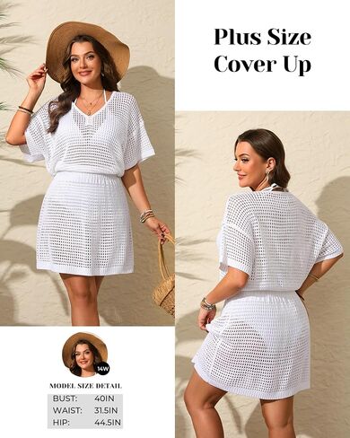 Aqua Eve Plus Size Swimsuit Cover Up - Crochet Bathing Suit Coverups 2025 Short Sleeve Beach Dress Swimwear in Kuwait