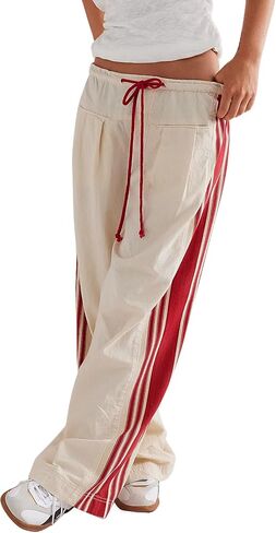 Hudson Canyon Striped Pants for Women Wide Leg Drawstring Waist High Rise Pant Baggy Casual Sweatpants with Pockets in Saudi Arabia
