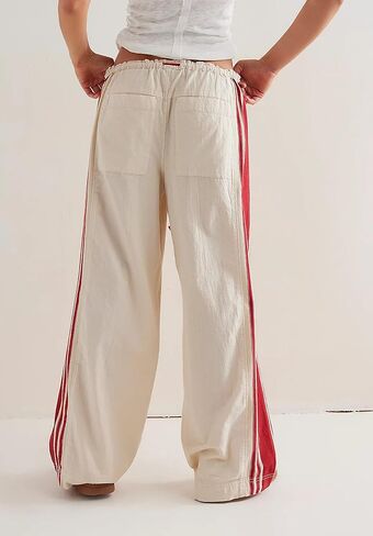 Hudson Canyon Striped Pants for Women Wide Leg Drawstring Waist High Rise Pant Baggy Casual Sweatpants with Pockets in Saudi Arabia