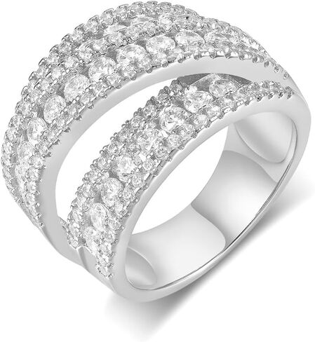 MDFUN Engagement Halo Rings Wedding Bands, 3 Rows Round Cut Cubic Zirconia Promise Rings, 18K White Gold/Yellow Gold Plated Eternity Band for Women Size 5-10 in Kuwait