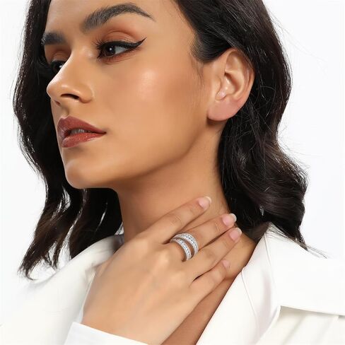 MDFUN Engagement Halo Rings Wedding Bands, 3 Rows Round Cut Cubic Zirconia Promise Rings, 18K White Gold/Yellow Gold Plated Eternity Band for Women Size 5-10 in Kuwait