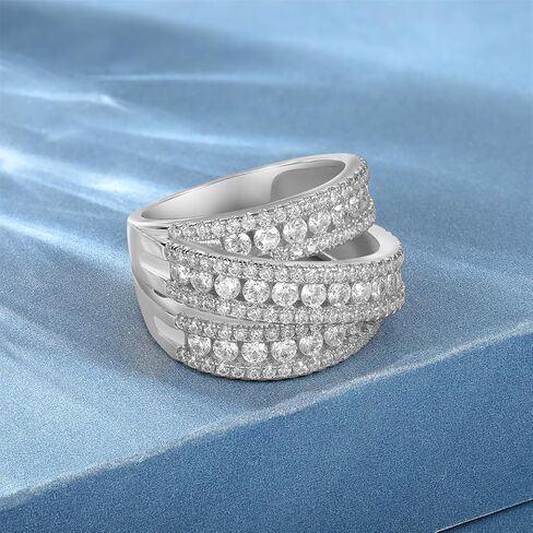 MDFUN Engagement Halo Rings Wedding Bands, 3 Rows Round Cut Cubic Zirconia Promise Rings, 18K White Gold/Yellow Gold Plated Eternity Band for Women Size 5-10 in Kuwait