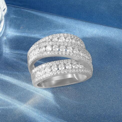 MDFUN Engagement Halo Rings Wedding Bands, 3 Rows Round Cut Cubic Zirconia Promise Rings, 18K White Gold/Yellow Gold Plated Eternity Band for Women Size 5-10 in Kuwait