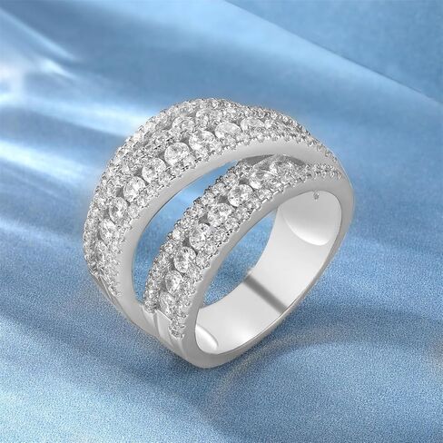 MDFUN Engagement Halo Rings Wedding Bands, 3 Rows Round Cut Cubic Zirconia Promise Rings, 18K White Gold/Yellow Gold Plated Eternity Band for Women Size 5-10 in Kuwait