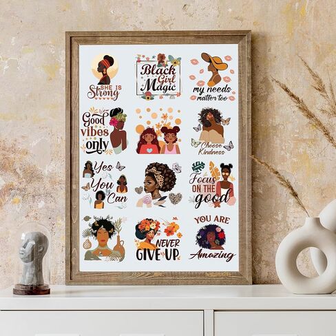 AFRITEE Transfer Cup Wrap Stickers - 20 Sheets Black Girls UV DTF Cup Wraps for 16 20 40 oz Glass, Black Girl Stickers Women Inspirational Aesthetic Uvdtf Transfer Stickers for Coffee Cups Mugs in Kuwait