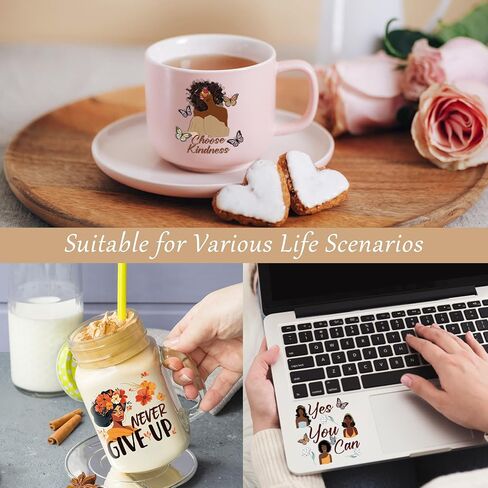 AFRITEE Transfer Cup Wrap Stickers - 20 Sheets Black Girls UV DTF Cup Wraps for 16 20 40 oz Glass, Black Girl Stickers Women Inspirational Aesthetic Uvdtf Transfer Stickers for Coffee Cups Mugs in Kuwait