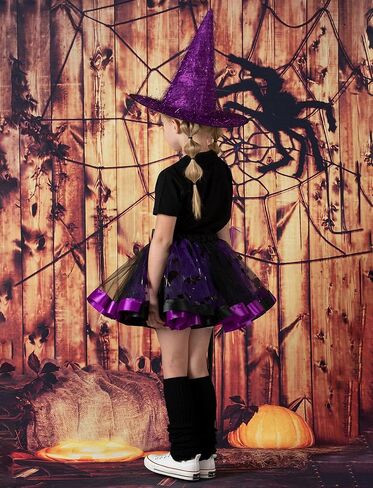 Happy Cherry Toddler Girls Witch Tutu Skirt Set with Hat & Broomstick 3 Pcs Dress Up Halloween Outfits 3-8Y in Kuwait