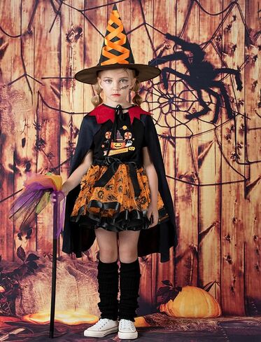Happy Cherry Toddler Girls Witch Tutu Skirt Set with Hat & Broomstick 3 Pcs Dress Up Halloween Outfits 3-8Y in Kuwait