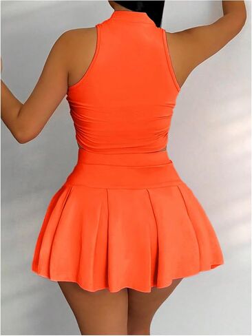 SOLY HUX Women's Summer 2 Piece Outfits Half Zip Crop Tank Tops and Mini Pleated Skirt Set in Saudi Arabia