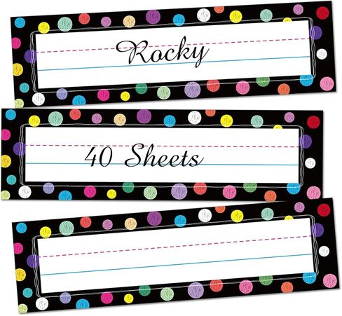Name Tags for Classroom,40Pcs Student Name Tags for desks,Waterproof Desk Name Tags for Classroom Decor Self Adhesive Name Label Stickers（Colorful dot Style） in Saudi Arabia