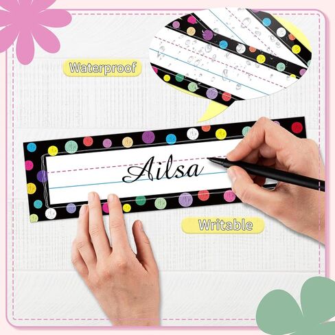 Name Tags for Classroom,40Pcs Student Name Tags for desks,Waterproof Desk Name Tags for Classroom Decor Self Adhesive Name Label Stickers（Colorful dot Style） in Saudi Arabia