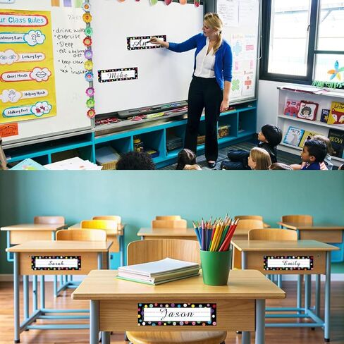 Name Tags for Classroom,40Pcs Student Name Tags for desks,Waterproof Desk Name Tags for Classroom Decor Self Adhesive Name Label Stickers（Colorful dot Style） in Saudi Arabia