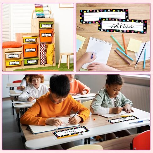 Name Tags for Classroom,40Pcs Student Name Tags for desks,Waterproof Desk Name Tags for Classroom Decor Self Adhesive Name Label Stickers（Colorful dot Style） in Saudi Arabia
