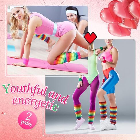 تدفئة الساق للسيدات، قطعتان من تدفئة الساق في الثمانينيات، تدفئة الساق منسوجة على الموضة الرجعية للفتيات والرقص والرياضة واليوجا in Kuwait