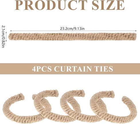 4 Pcs Braided Curtain Tiebacks for Drapes, Jute Curtain Holdback Rustic Curtain Holdbacks Handmade Curtain Ties Drapery Curtain Ring Clips Drapes Decoration Supplies for Home Office in Saudi Arabia