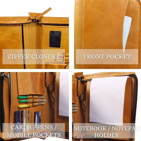 Madosh, Leather Padfolio Binder Document Organizer Office Interview Resume File Folder Travel Zipper Portfolio in Kuwait