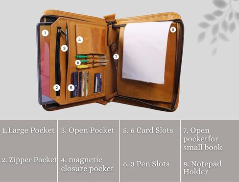 Madosh, Leather Padfolio Binder Document Organizer Office Interview Resume File Folder Travel Zipper Portfolio in Kuwait