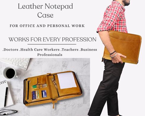 Madosh, Leather Padfolio Binder Document Organizer Office Interview Resume File Folder Travel Zipper Portfolio in Kuwait
