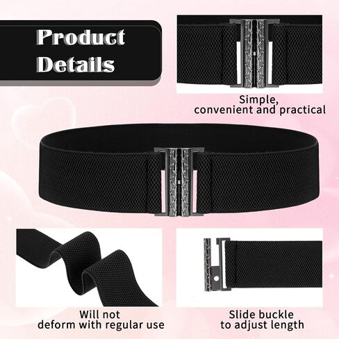 Jeffdad Wide Stretchy Belts for Women, Vintage Elastic Waist Belts Adjustable Cinch Belt Muticolored Ladies Dress Buckle Belt in Kuwait