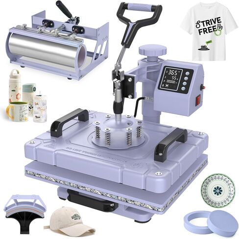 Seeutek Heat Press 5 in 1 Heat Press Machine 12x15 بوصة التسامي تي شيرت الضغط مع 30OZ 20OZ بهلوان الصحافة الحرارة 360 درجة سوينغ بعيدا مجموعة نقل الحرارة للقمصان والقبعات والأكواب والأطباق - الوردي in Kuwait