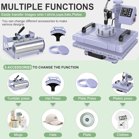 Seeutek Heat Press 5 in 1 Heat Press Machine 12x15 بوصة التسامي تي شيرت الضغط مع 30OZ 20OZ بهلوان الصحافة الحرارة 360 درجة سوينغ بعيدا مجموعة نقل الحرارة للقمصان والقبعات والأكواب والأطباق - الوردي in Kuwait