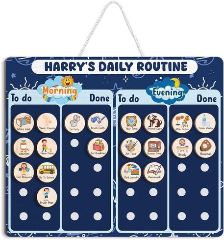 Daily Routine Chart for Kids, Visual Schedule, Routine Chart for Toddlers, Morning Bedtime Routine Chart for Toddlers, Wooden Chore Chart for Kids in Kuwait