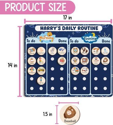 Daily Routine Chart for Kids, Visual Schedule, Routine Chart for Toddlers, Morning Bedtime Routine Chart for Toddlers, Wooden Chore Chart for Kids in Kuwait